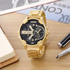 CAGARNY 6820 Fashionable Business Style Large Dial Calendar Display Men Quartz Dual Movement Watch with Stainless Steel Band (Gold + Black)