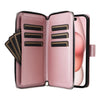 For iPhone 15 Nine-card Slots Zipper Wallet Bag Leather Phone Case(Rose Gold)