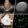 OLEVS 9957 Men Luminous Waterproof Leather Strap Quartz Watch(Blue)