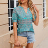 Women V-neck Loose Short-sleeved Printed T-shirt Top, Size: L(Green Cashew)