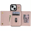 For iPhone 13 Three Fold Card Bag Phone Case with Long Lanyard(Rose Gold)