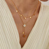 OPK GX2435 Vintage Simple Double Layers Stacked Tassel Flower Pendant Stainless Steel Necklace