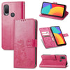 For Alcatel 1L 2021 Four-leaf Clasp Embossed Buckle Mobile Phone Protection Leather Case with Lanyard & Card Slot & Wallet & Bracket Function(Magenta)