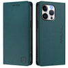 For iPhone 15 Pro Max RC01 Dual-Folded Magnetic Suction RFID Leather Phone Case(Dark Green)