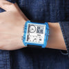SKMEI 2020 Square Large Dial Triple Movement Men Sports Watch(Transparent Blue)