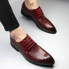 Men Business Dress Shoes Crocodile Leather Shoes Pointed Strips Brock Casual Shoes, Size:42(Red)