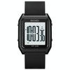SKMEI 1866 Square Large Screen Men Steel Belt Multi-function Night Light Alarm Clock Watch(Black White Machine)