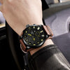 FNGEEN P1010 Men Fashion Large Dial Leather Belt Watch Student Casual Quartz Watch(Light Brown Leather With Yellow Words)