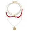 Boho Colorful Broken Natural Stone Necklace, Model: N2105-19 Red Stone