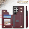For Samsung Galaxy S23 Ultra 5G Rhombic Dual Buckle Card Slots Phone Case with Lanyard(Wine Red)