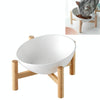 Ceramic Pet Bowl with Bamboo Stand, 18cm, White, 600ml, Cat & Dog