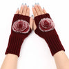 Autumn And Winter Women Fingerless Fur Ball Gloves Knitted Wool Warm Sleeves(Wine Red)