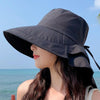 8062 Women Summer Neck Protection Sunscreen Hat Large Brim Fisherman Hat(Black)