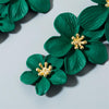 1 Pair Multilayer Flower Earrings Alloy Paint Long Earrings(Dark Green)