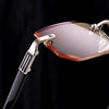 Men Anti Fatigue & Blue-ray Rimless Rhinestone Trimmed Presbyopic Glasses, +2.00D