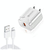 LZ-023 18W QC 3.0 USB Portable Travel Charger + 3A USB to 8 Pin Data Cable, US Plug(White)