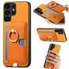 For Samsung Galaxy S23 Ultra 5G Retro Cross Leather Ring Side Insert Card Bag MagSafe Phone Case(Yellow)