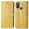 For Alcatel 1S 2021 Lovely Cat and Dog Embossing Pattern Horizontal Flip Leather Case , with Holder & Card Slots & Wallet & Cartoon Clasp & Lanyard(Yellow)