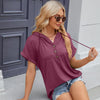Ladies Summer Hooded Button Loose Short Sleeve T-Shirt Blouse, Size: M(Wine Red)