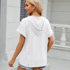 Ladies Summer Hooded Button Loose Short Sleeve T-Shirt Blouse, Size: L(White)