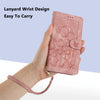 For iPhone 13 Pro Tulips Embossed Leather Phone Case with Lanyard(Pink)