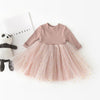Winter Girls Patchwork Five-pointed Star Mesh Long-sleeved Dress, Kid Size:80cm(Pink)
