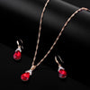Fashion Diamond Ladies Crystal Zircon Drop Necklace Earring Set(Red)