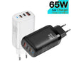 TE-65W GaN PD65W Dual USB-C+USB-A Laptop / Tablet AdapterEU Plug(Black)
