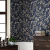 0.53x5m 3D StereoRetro Self-Adhesive Non-Woven Wallpaper Pastoral Flower Bedroom Living Room TV Background Wall Sticker(1029 Dark Blue)