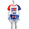 ZhuoAo Boxing Costumes Kids Sparring Fighting Shorts Muay Thai Free Fighting Tights Set, Style: FIGHT Red Blue(XL)