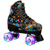 Adult Children Graffiti Roller Skates Shoes Double Row Four-Wheel Roller Skates Shoes, Size: 35(Flash Wheel Black)
