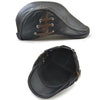 12968 Perforated Strap Design Outdoor All-Match PU Leather Peaked Cap Berets, Size:One Size(Dark Coffee)