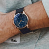 BINBOND B0158 Men Luminous Multifunctional Business Quartz Watch(Blue Mash Rose Shell Blue Surface)