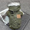 Thick Padded Dog Coat with Fur Collar - Green (S)