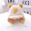 C0183 Letter Lamb Velvet Children Bomber Cap Warm Baby Hat with Cotto, Size: Around 50cm(Beige and Yellow Letters)