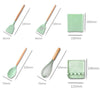 KU349 13 In 1 Storage Barreled Wooden Handle Silicone Kitchenware Set Non-Stick Cooking Spoon Shovel Kitchen Rack(Light Green)