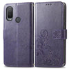 For Alcatel 1L 2021 Four-leaf Clasp Embossed Buckle Mobile Phone Protection Leather Case with Lanyard & Card Slot & Wallet & Bracket Function(Purple)