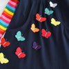 Girls Rainbow Long Sleeve Butterfly Embroidered Pattern Cotton Princess Dress, Size:128cm(Royal Blue)
