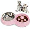 Slow Feed Cat Bowl Pink, Anti-Choke Double Bowl, Stainless Steel