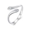 SCR946-E Sterling Silver S925 White Gold Plated Zircon Double Heart Opening Adjustable Ring