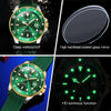 OLEVS 6650 Men Luminous Waterproof Silicone Strap Mechanical Watch(Green + Gold)