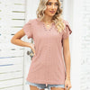 Women V-Neck Button Hollow Loose Short Sleeve T-Shirt Blouse, Size: L(Pink)
