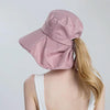 8112 Ladies Sunshade Large Brim Ponytail Bucket Hat(Pink)
