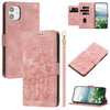 For iPhone 12 mini Tulips Embossed Leather Phone Case with Lanyard(Pink)