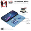 For Samsung Galaxy S23 5G Splicing Color Hollow Flower Pattern RFID Leather Phone Case(Baby Blue)