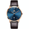 OLEVS 5869 Men Business Waterproof Genuine Leather Strap Quartz Watch(Blue + Rose Gold)