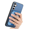 For Samsung Galaxy S25 5G Retro Cross Leather Ring Vertical Insert Card Bag MagSafe Phone Case(Blue)