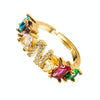 Copper 18K Micro Inlaid Zircon English Letter Ring Hip Hop Style Open Ring(N)