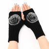 Autumn And Winter Women Fingerless Fur Ball Gloves Knitted Wool Warm Sleeves(Black)