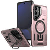 For Samsung Galaxy S24 FE 5G Shield Hollow Frame Holder MagSafe Phone Case(Rose Gold)
